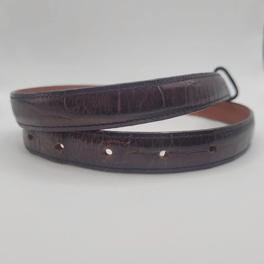 Joan & David Belt Small Brown Calfskin Leather Croc Embossed Brass 90s Classic